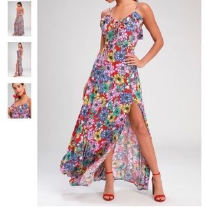 Lulu’s Red Floral Print Sleeveless Maxi Dress NWT